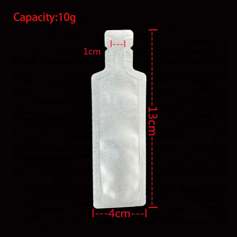 100pcs Bottle Shaped Small Sample Bag Food Grade Aluminum Foil Packaging Pouches for Juice Liquid Beverage Drinking 10g 30g 50g