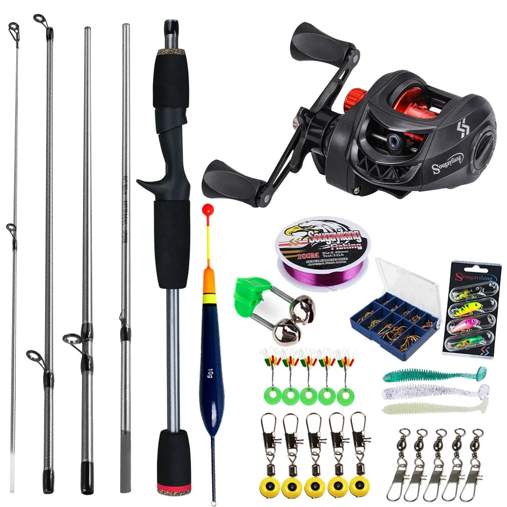 Sougayilang Baitcasting Fishing Rod and Reel Combo 5Section Fishing Rod and 7.2:1 Gear Ratio Reel Full Kit for Bass Carp Fishing