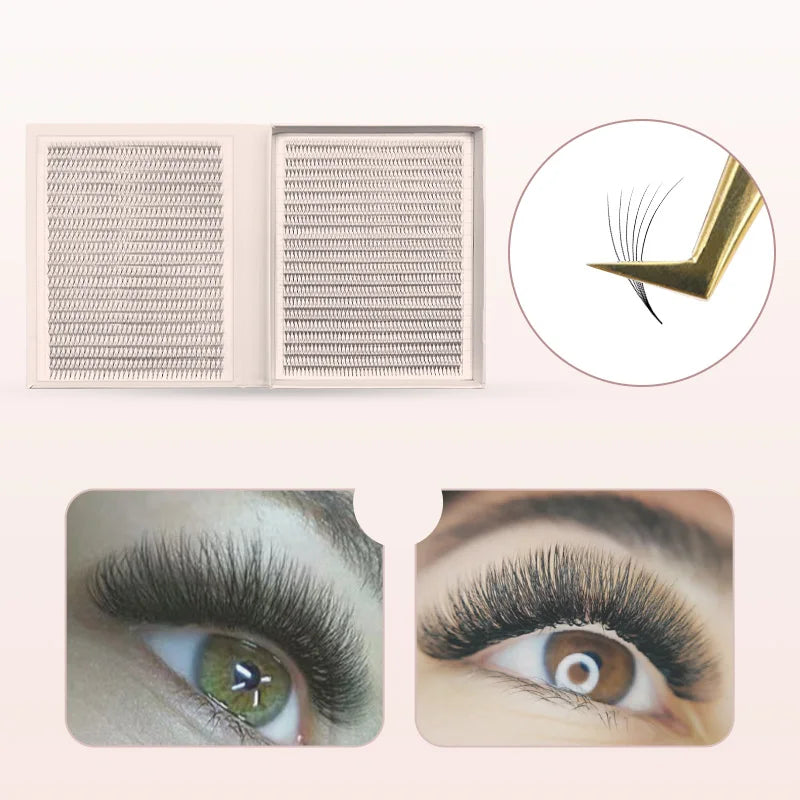 Narrow 2400 Fans Lashes XXL Mega Tray Premade Narrow Volume Fan Ultra Dark Pointy Base Promade Fans Eyelash Extensions Supplies