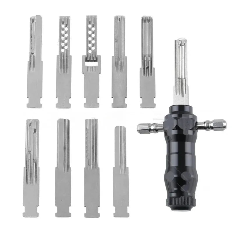 10 in 1 Tubular Lock Pick Set Interchangeable Stainless Steel Keys Unlocking Tool for Locksmith Professional Use Daily Unlocking