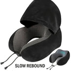 Hooded U-Shaped Travel Neck Pillow, Memory Foam, Removable Washable Cover, 27x27x14cm