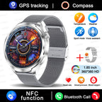 1.85" HD Big Screen Smart watch For men Sports NFC Watch Bluetooth Call Blood Pressure Temperature GPS Sport Track smart watch