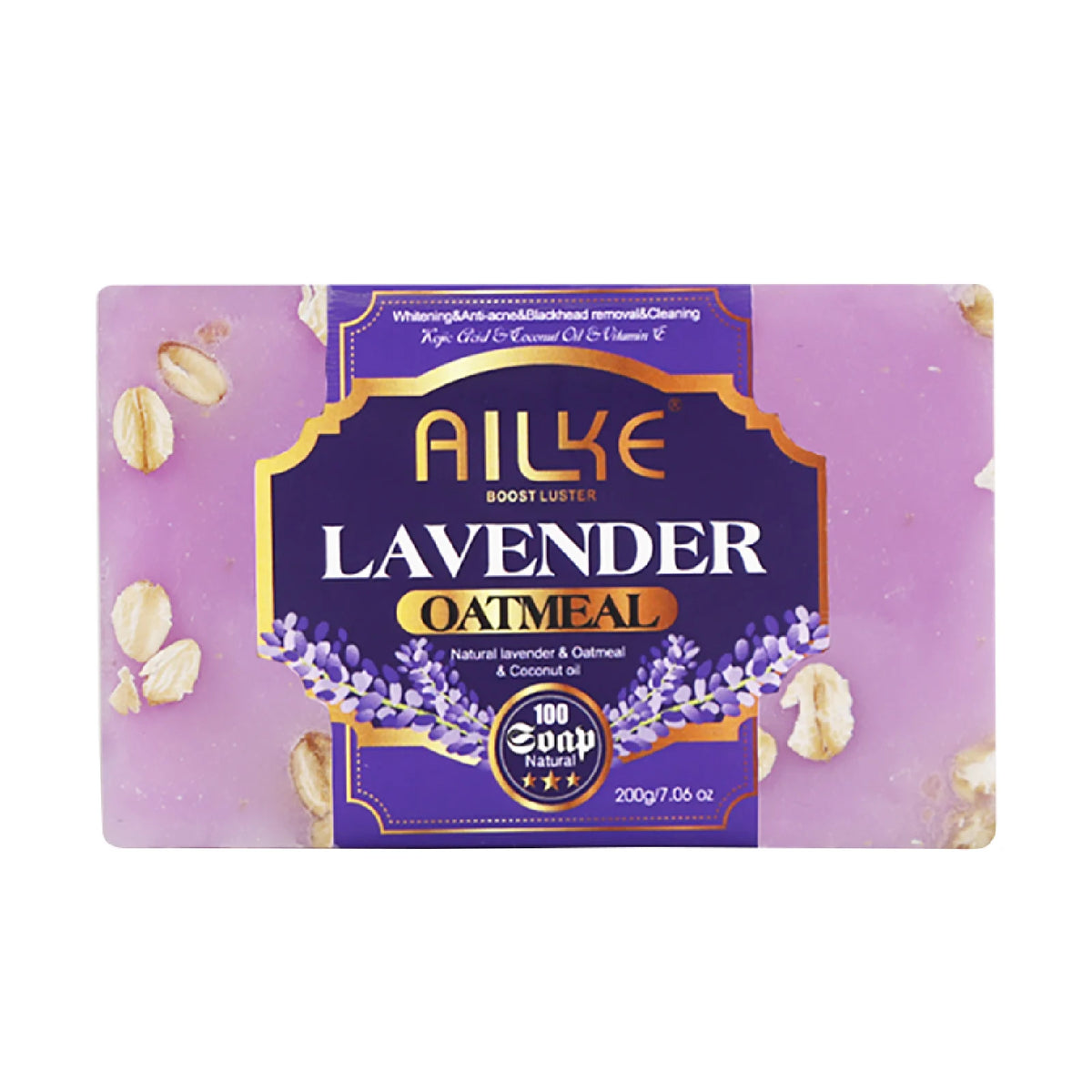 AILKE Lavender Oatmeal Whitening Soap Bar, Clean Skin, Anti Acne, Black Spots, With Coconut Oil, For All Skin Types, 200g