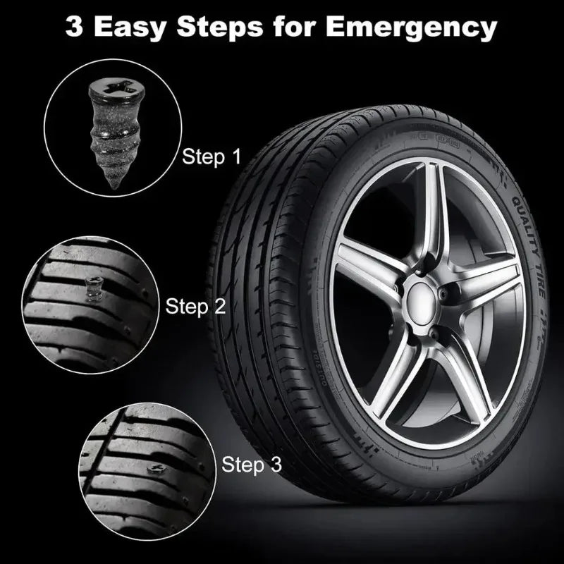 Puncture Repair Kit for Car Vacuum Tire Repair Screws Tire Rubber Screw Nails+ Tool Set W/Box Quick Repair  for Tire Plug