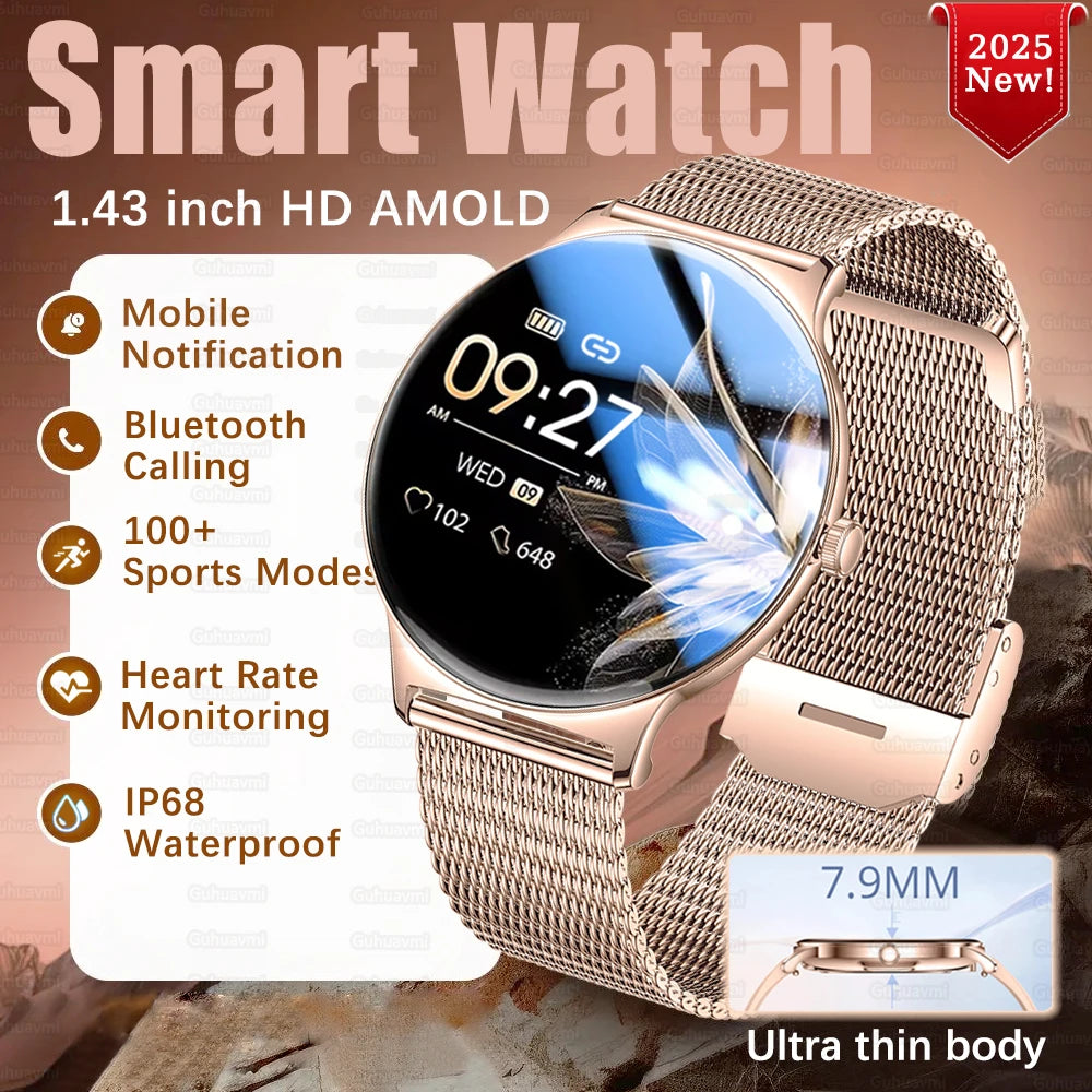 2025 New Smart Watch For Women Gift 1.43 Inch Full Touch Screen Sports Fitness Watches Bluetooth Calls Digital Smartwatch Ladies