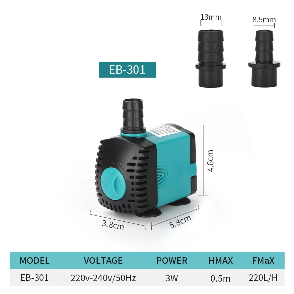 Submersible Aquarium Water Pump EU Plug 220-240V Ultra-Quiet Filter 3-85W