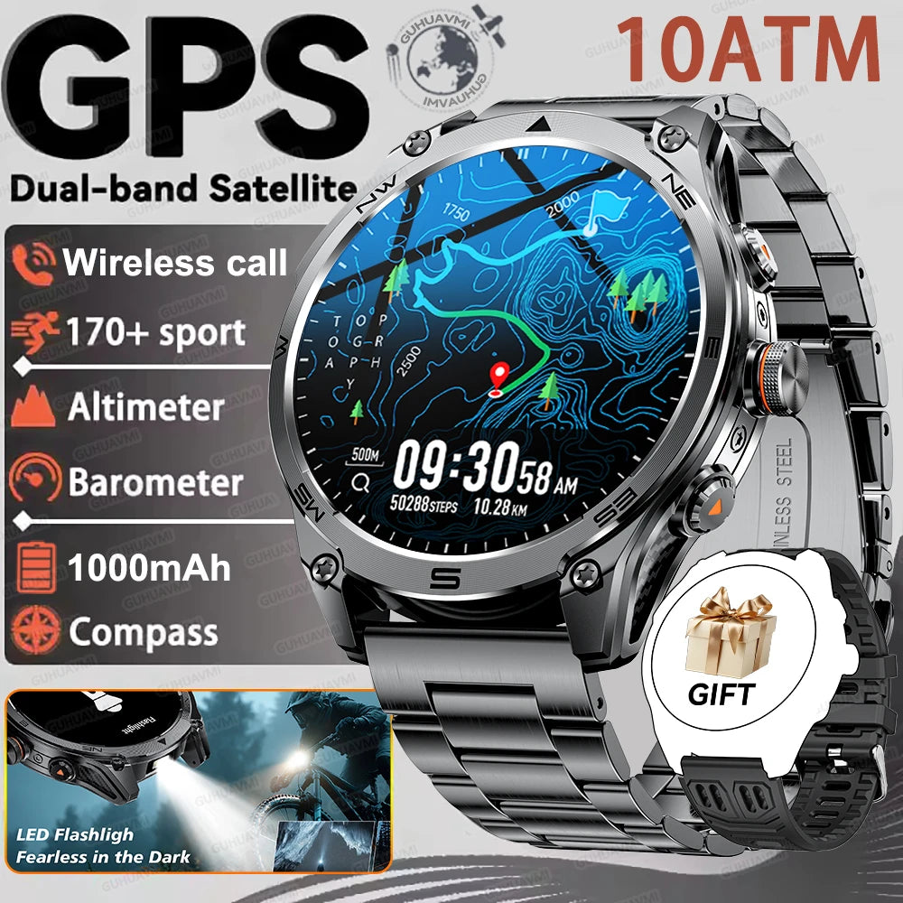 2026 New 1000mAh Big Battery Smart Watch Men Outdoor GPS Compass 10ATM Waterproof Bluetooth Call AMOLED HD Swim Sport Smartwatch