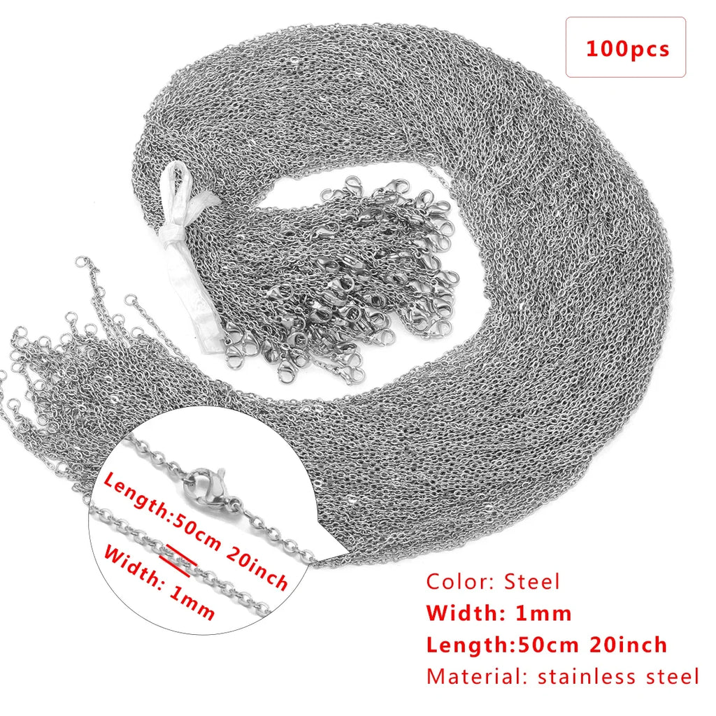 100pcs Wholesale Stainless Steel Plated 18K Gold Link Cable Chain Lobster Clasp DIY Jewelry Adjustable Gold Necklace Supplies