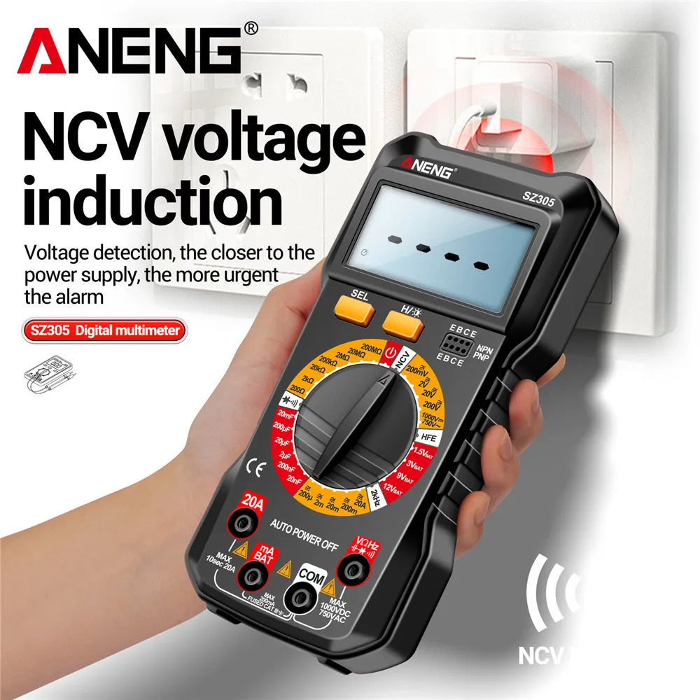 ANENG Multifunction Digital Multimeter AC/DC Voltage Current Capacitance NCV Induction Resistance hFE Triode Buzzer Hz Test Tool