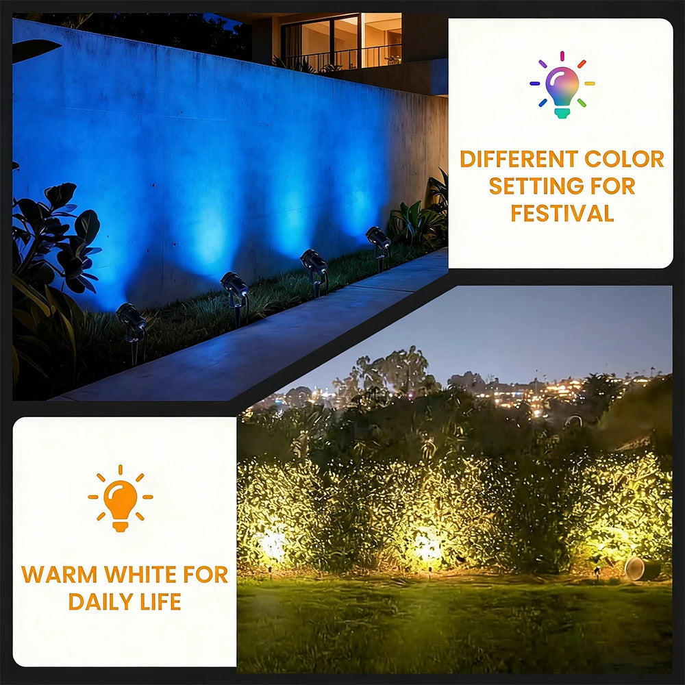 IP65 Waterproof Outdoor LED Landscape Spotlights, RGB Color Changing Remote, Aluminum, EU/US Plug