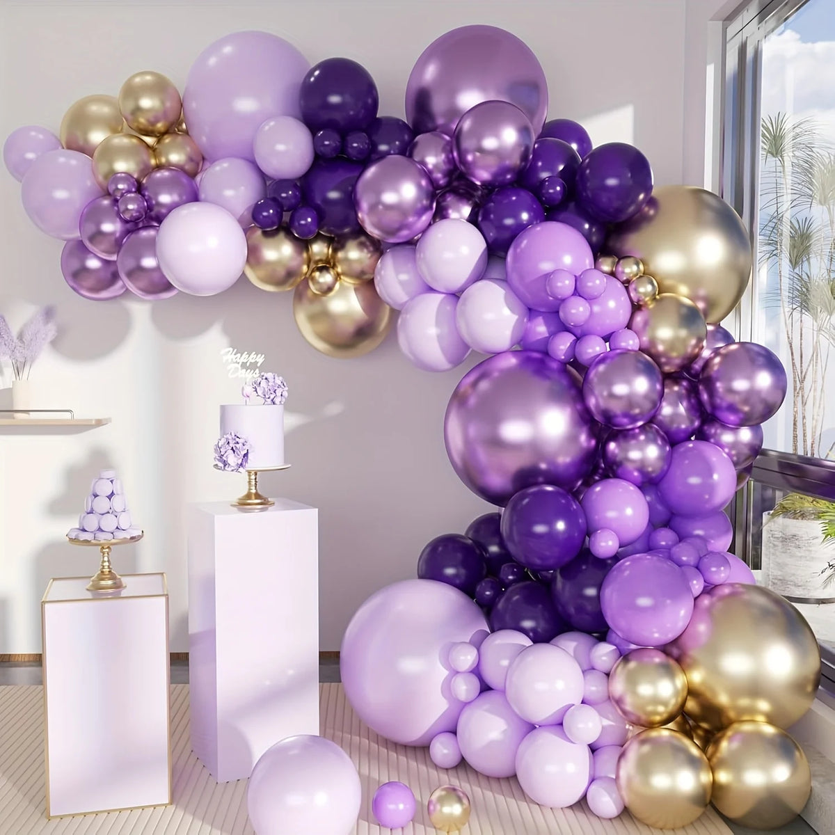 132pcs Purple Balloon Set Lavender Deep Purple and Gold Balloon Arches Princess Birthday Parties Wedding Girls' Party Decoration