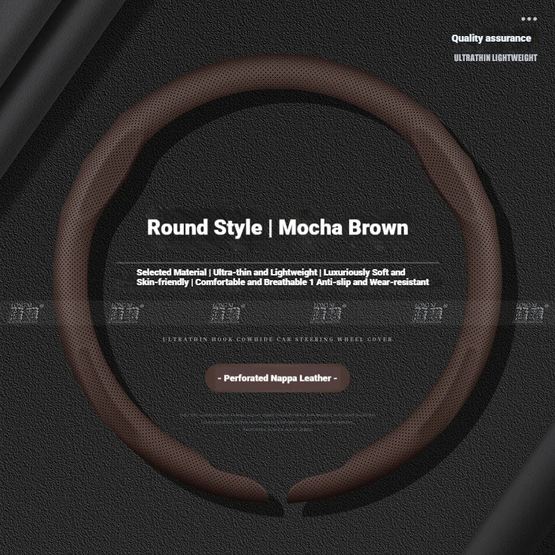 Snap-on leather steering wheel cover for Mazda 3 5 6 CX-5 CX-9 MX-5, black/brown/red/orange