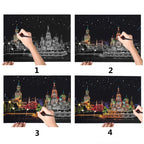 DIY A3 City Landmarks Paris London Night Scene Scratch Painting With Tool Scenery Landscape Colorful Scratch Art Room Decor Gift