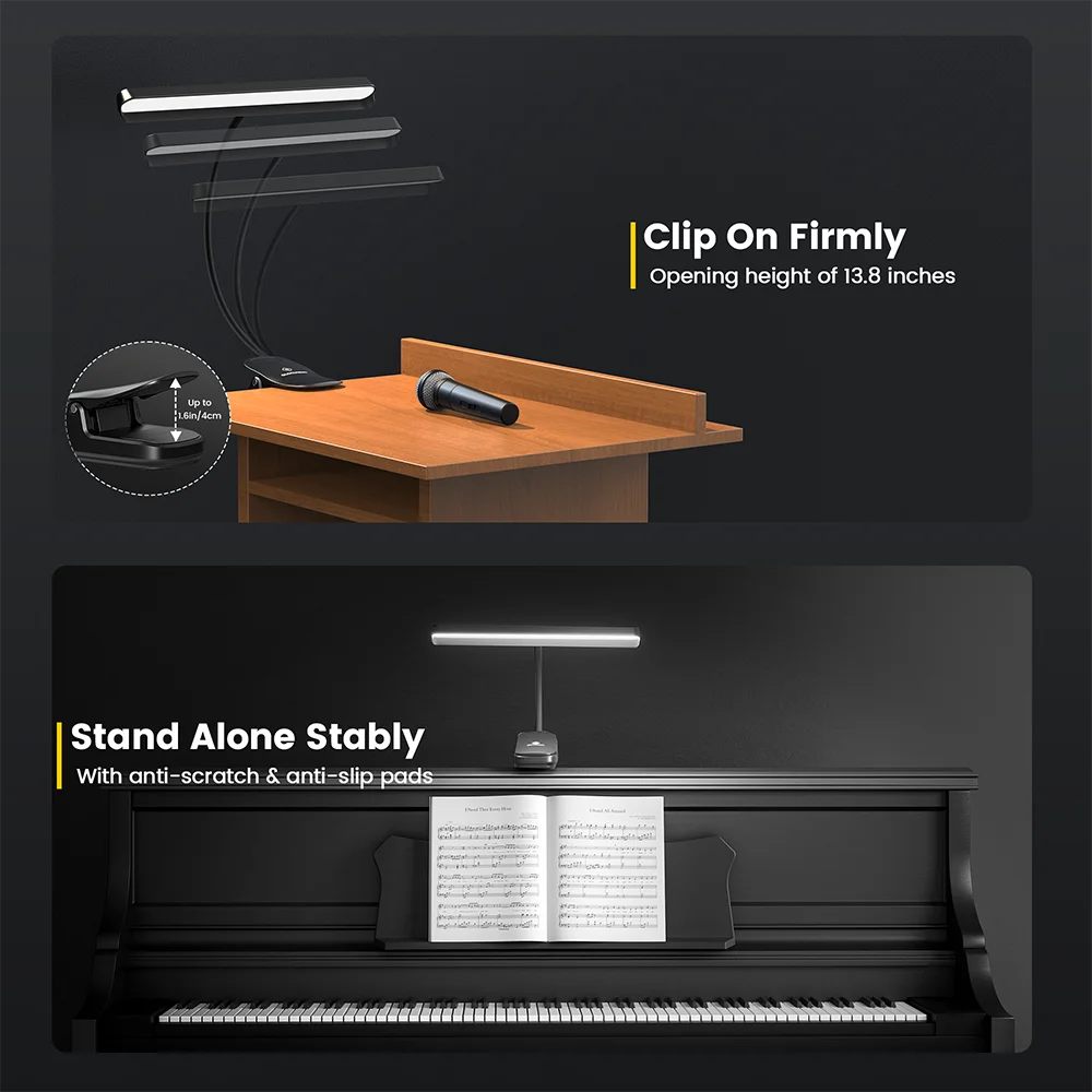 Glocusent New Foldable Long-Lasting Clip on Piano Musical Sheet Lamp Color & Brightness Adjustable Led Music Stand Light