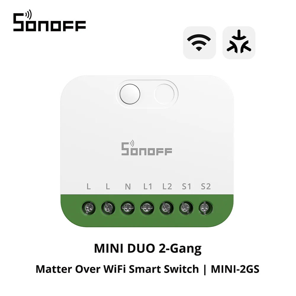 SONOFF MINI-2GS 2-Gang Matter WiFi Smart Switch, Dual Load Control, Detach Relay, Alexa/Apple Home