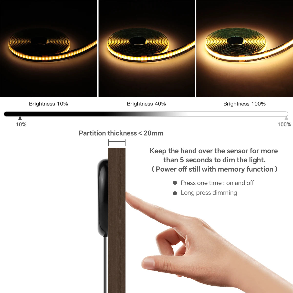 Blackboard COB Storage Cabinet Ceiling Panel Wall LED Strip Kitchen Light Wardrobe LED Tape Penetrable Wood Dimmable Touch Lamp