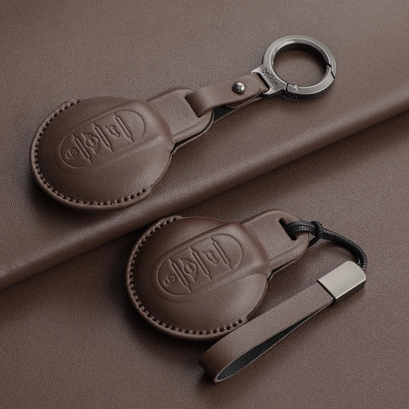 Leather Car Key Case Cover for BMW MINI COOPER S ONE JCW F54 F55 F56 F57 F60 CLUBMAN COUNTRYMAN Remote Fob Holder Shell Keychain