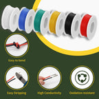 16/18/20/22/24/26/28 AWG Electric Wire, 6 Colors Stranded Tinned Copper Flexible Silicone Hookup Wire Kit for Electrical DIY/Car