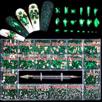 21 grid rhinestone box mixed nail diamond Flat glass shaped diamond DIY nail rhinestone nail jewelry set