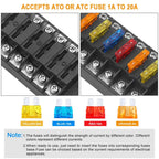 6 Way Fuse Box with Negative Bus Waterproof 6 Circuit Automotive Fuse Holder Fuse Block for 12V/24V Car Truck Boat Marine RV