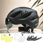 PJT New LED Bike Helmet With Sun Goggle Visor Rechargeable LED Men Bicycle Helmet Sunglasses Shield Road MTB Cycling Helmets