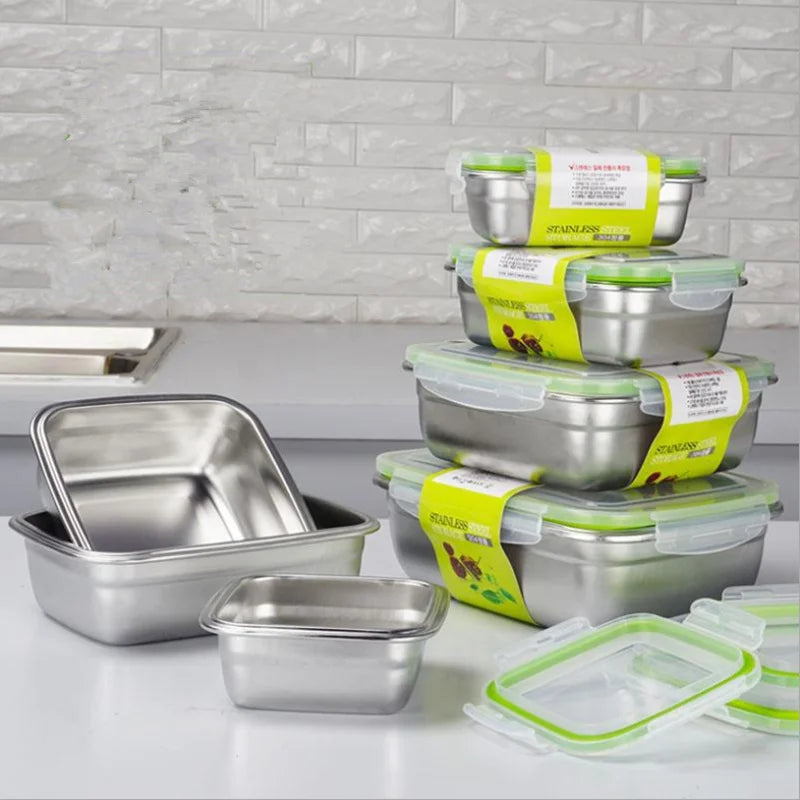 3 Pieces Stainless Steel Food Containers Food Storage Box Square Lunch Box 400/750/1200ml