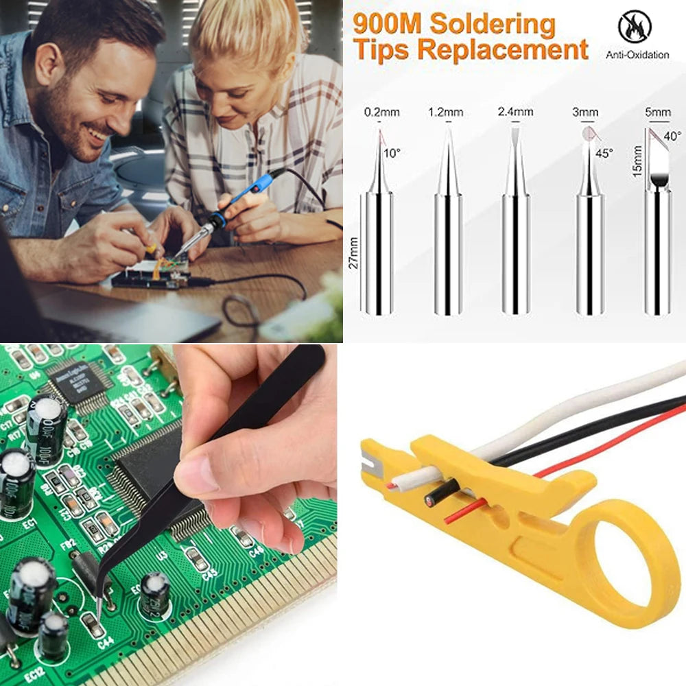 60W Soldering Iron Kit with LCD Digital Multimeter, EU/US Plug Options (908-02/908-06)