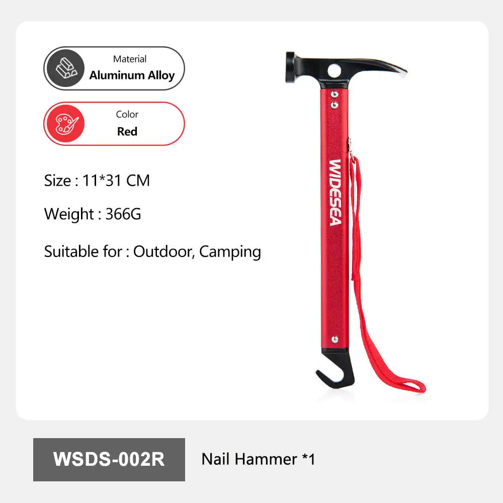 Widesea Aluminum Alloy Camping Nail Hammer Strong Durable Easy to Carry Multifunctional Hammer for Outdoor Tent Staking Backpack