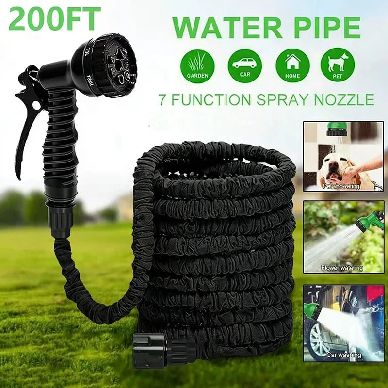Expandable Garden Hose with Spray Nozzle 1/2in, 25ft-100ft, Black/Blue/Green