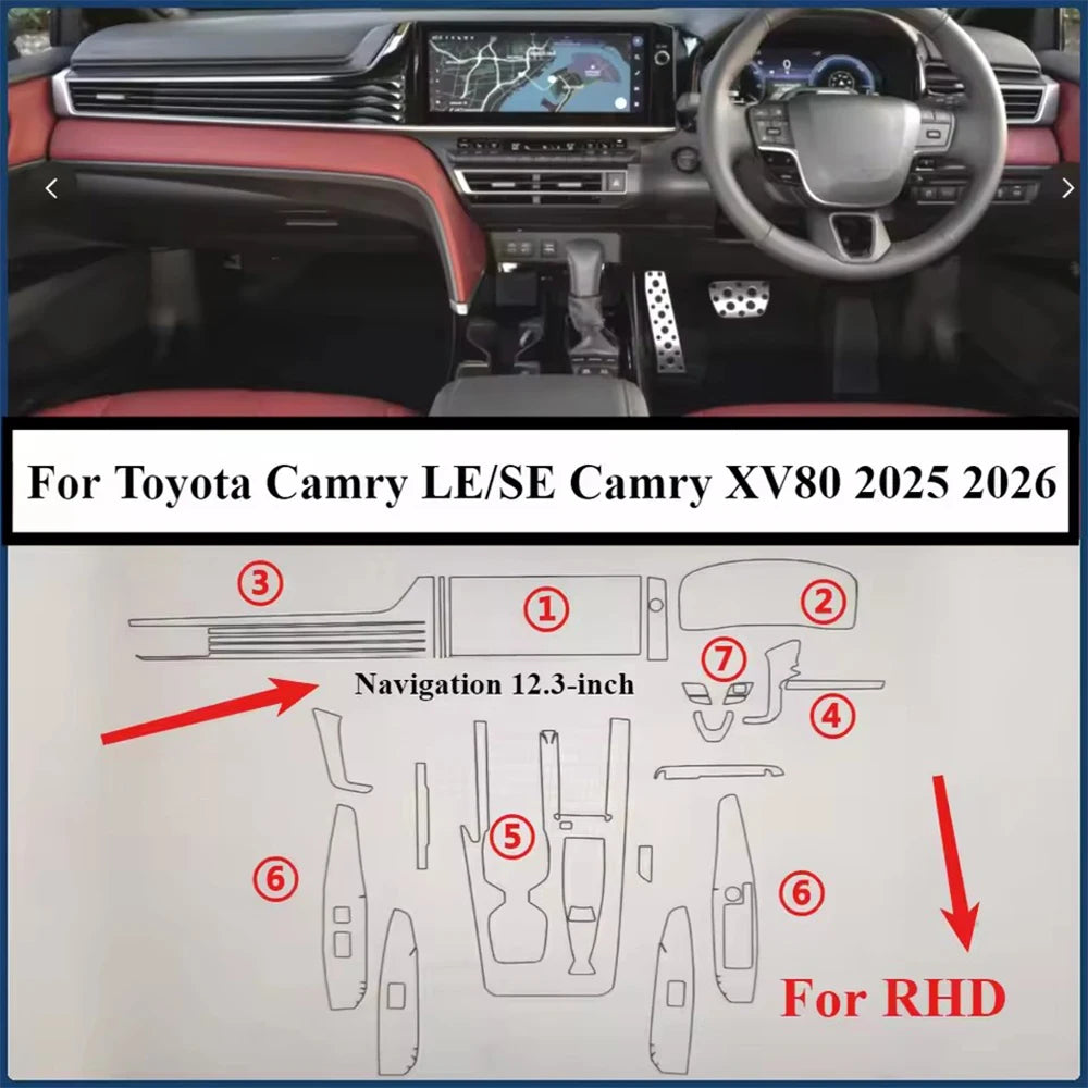 Car TPU Interior Protection Pre-cut Film For Toyota Camry XV80 2025-2026 Gear Panel Center Console Navigation Cover Accessories