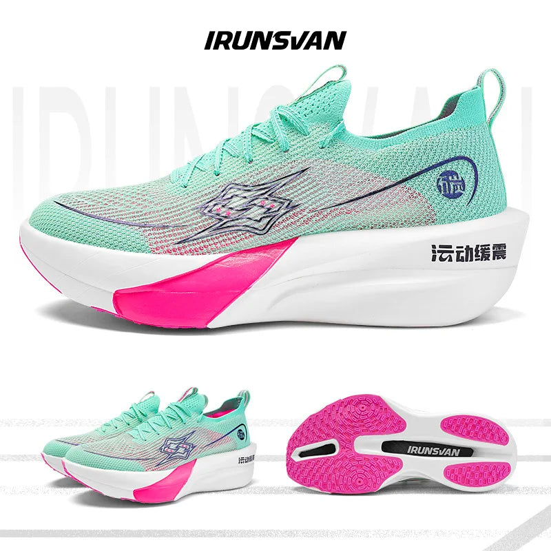 IRUNSVAN Carbon Plate Running Shoes, Breathable Mesh Anti-Slip Trainers, Men's/Women's
