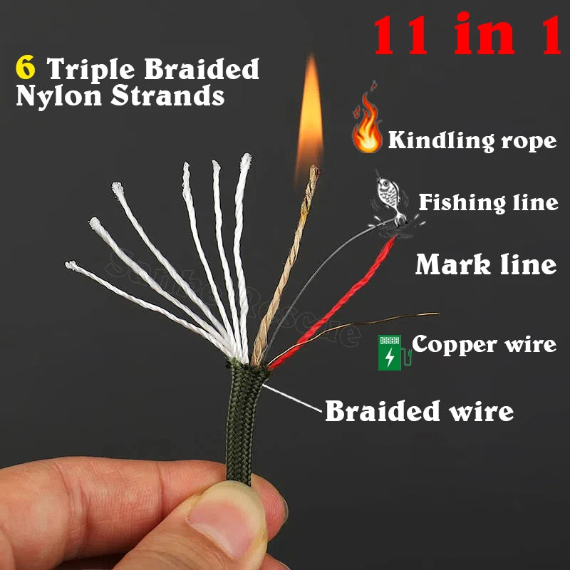kindling 550 33-100FT 11-core paracord 4mm outdoor Camping Survival tool fit PE fire rope fishing cotton line Parachute Hiking