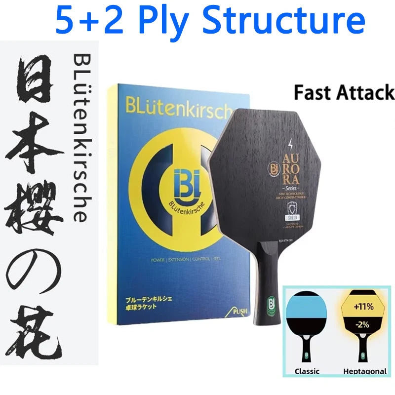 Blutenkirsche Hexagonal Table Tennis Racket Blade SHIELD Carbon Fiber Table Tennis Paddle Loop Fast Attack Ping Pong Racket