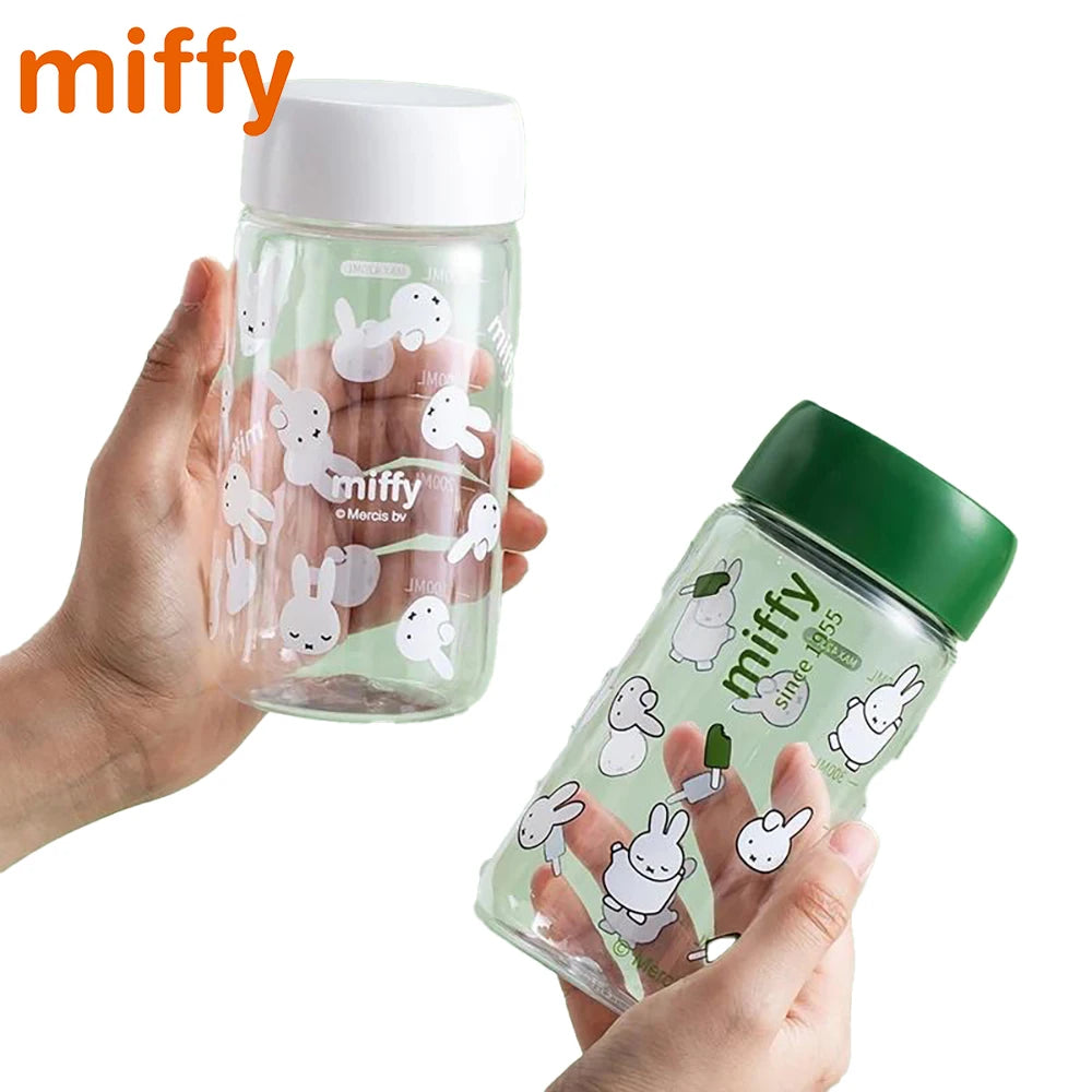 Miffy cartoon rabbit print clear plastic water cup, portable coffee tumbler, 1pc