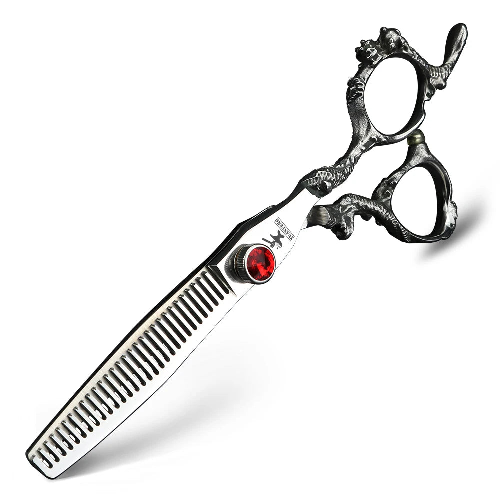 6 "7" Dragon Handle Japanese 440C Steel Barber Scissors Professional Cutting and Thinning Scissors