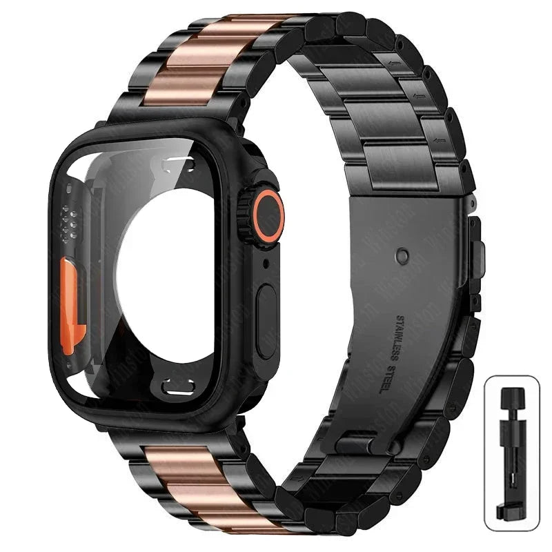 Change to Ultra Case+Band For Apple Watch 46mm 42mm 44 45mm Metal Stainless Steel strap for iWatch series Series 10 9 8 7 6 SE 5