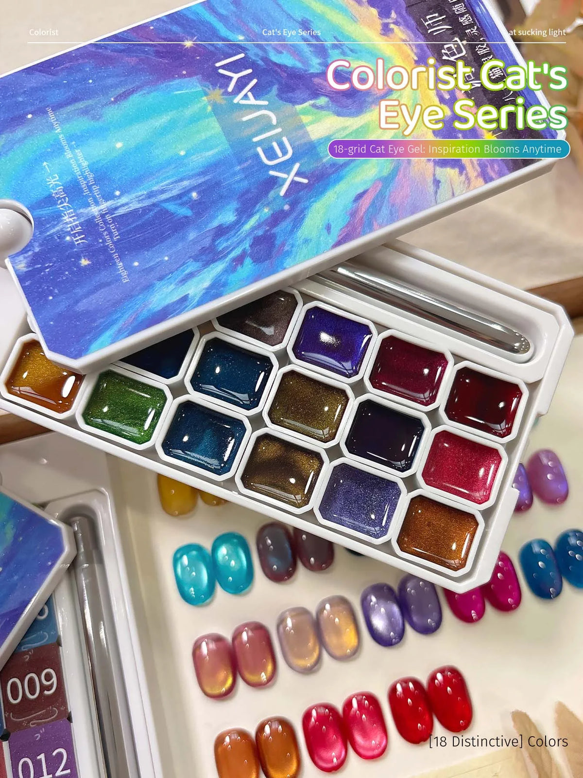 XEIJAYI Cat Eye Gel Nail Polish Semi-Solid High Saturation, 18 Colors, DIY Salon