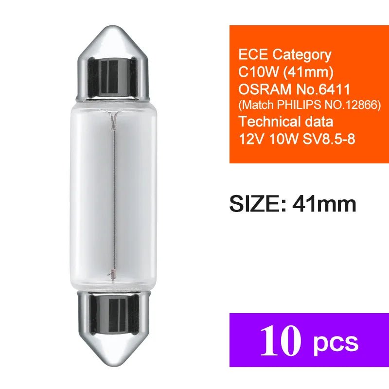 Car Signal Lamp 10pcs OSRAM C3W C5W C10W 12V SV7-8 6411 6438 6428 6418 12844 12866 Reading light Interior Halogen Bulbs