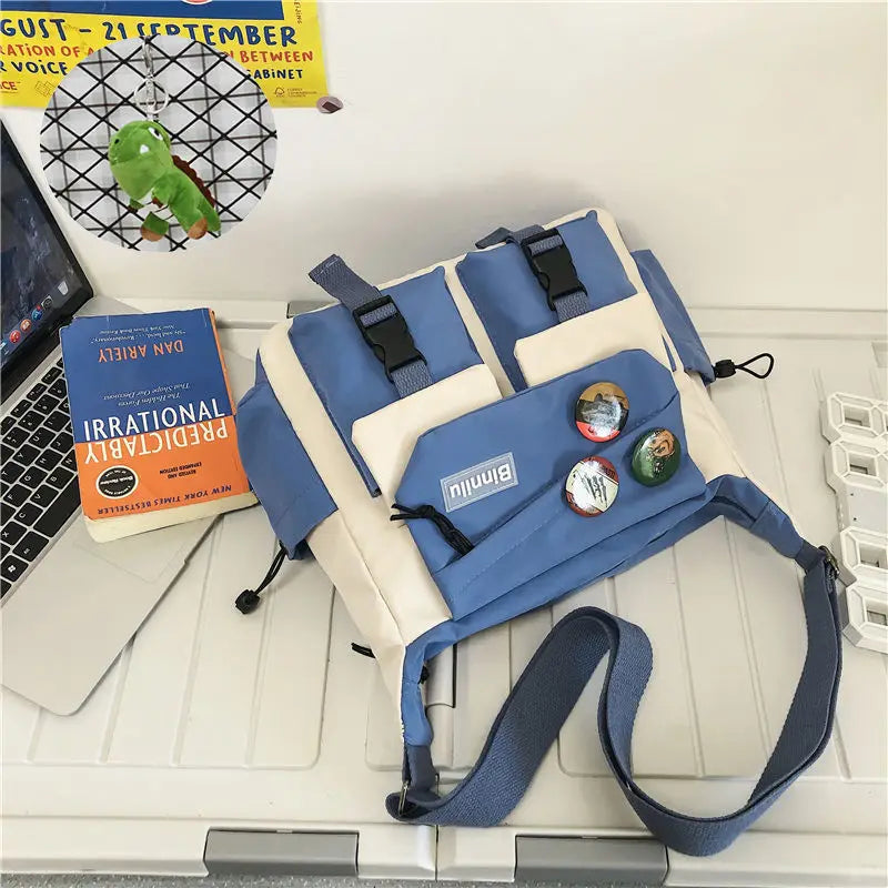 Japanese Simple Messenger Bag Student Nylon Waterproof Canvas Handbag Shoulder Crossbody Bags for Women Men Satchels Bolsas