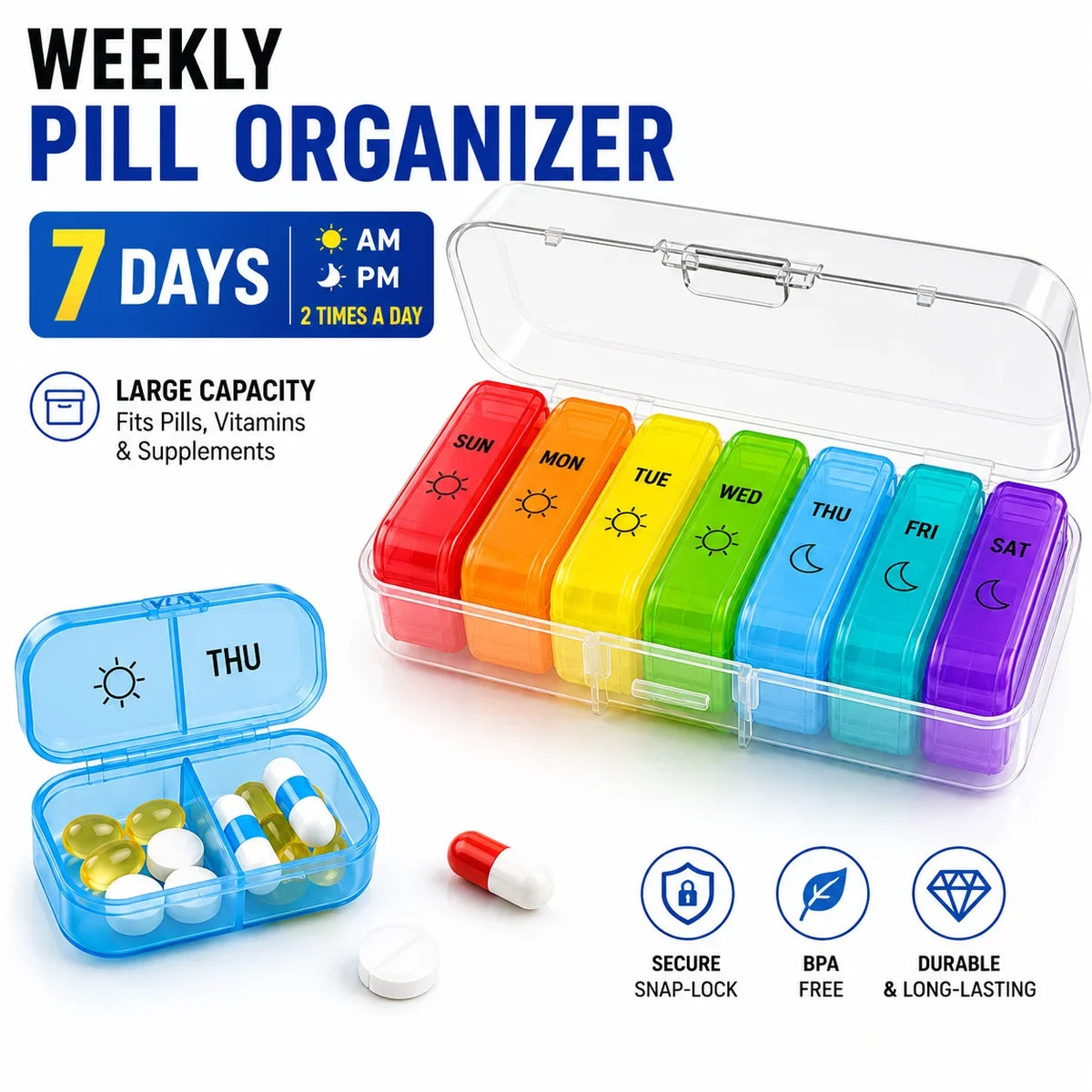 1 Set 7 Days Weekly Pill Case Pillbox  Medicine Tablet Box Portable Travel Drugs Storage Organizer Secret Compartments Pill Box