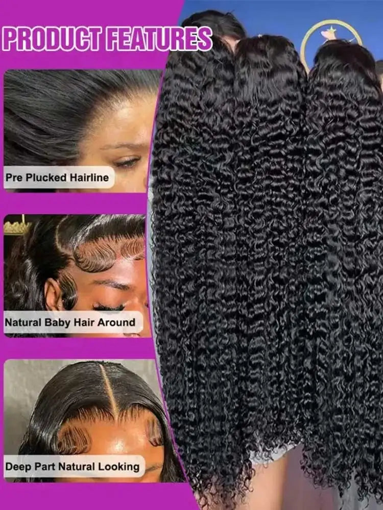 Jerry Curly 13x4 Lace Front Human Hair Wig Natural Black Pre Plucked 180-200% Density