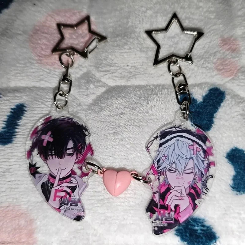 Anime ALIEN STAGE IVAN TILL Cosplay Keychain Unisex Acrylic Heart Magnet Pendant Key Chain 2Pcs/set Keyring Bag Accessories Gift