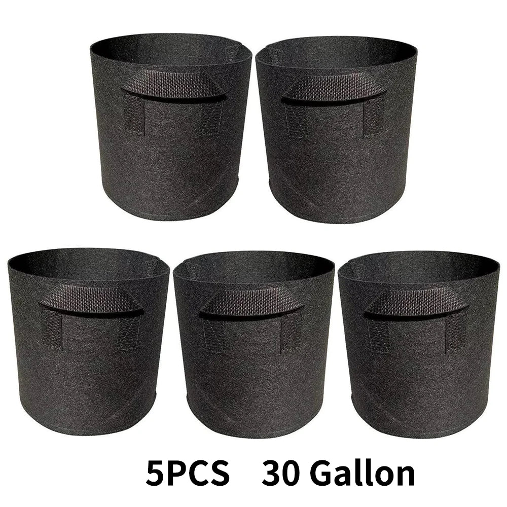 5 Pack Grow Bags, Garden Planting Nonwoven Fabric Pots with Reinforced Handle(3 Gallon，4 Gallon, 5 Gallon, 7 Gallon, 30 Gallon)