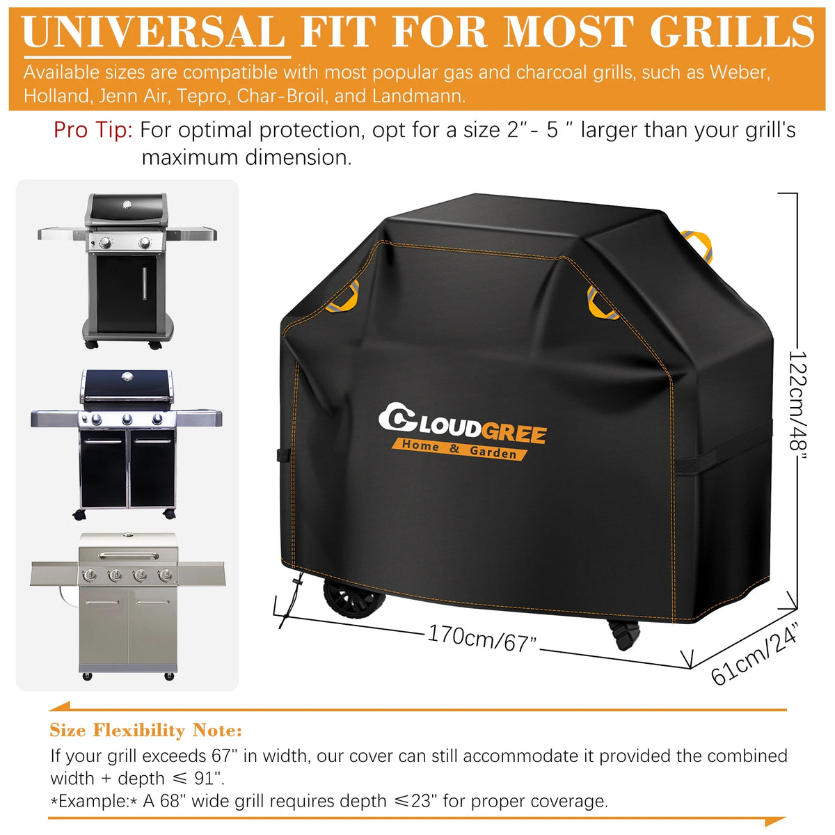 [Lg-210D Orange Thread Barbecue Cover] Oxford Cloth Thread Tear-Proof Bbq Gas Oven Cover with Adjustable Hem Drawstring, Suitable for Mule, Char-Broil, Negrill and Other Oven.
