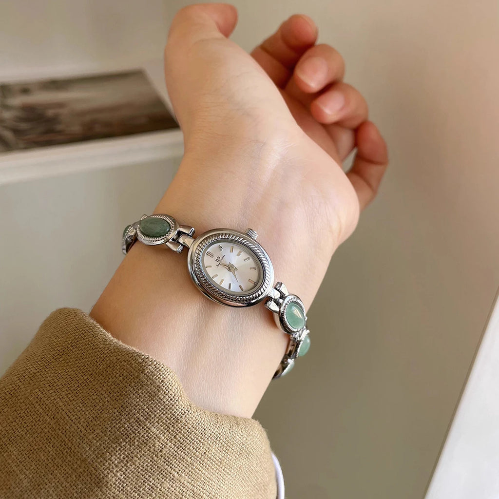 High-end Luxury Watches for Woman Elegant Green Jewelry Jade Quartz Bracelet Wristwatch Gift for Women Lady Fashion Dress Watch