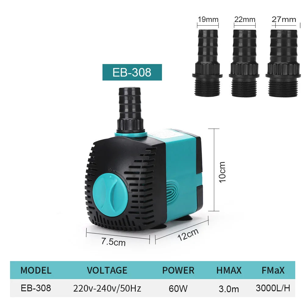 Submersible Aquarium Water Pump EU Plug 220-240V Ultra-Quiet Filter 3-85W