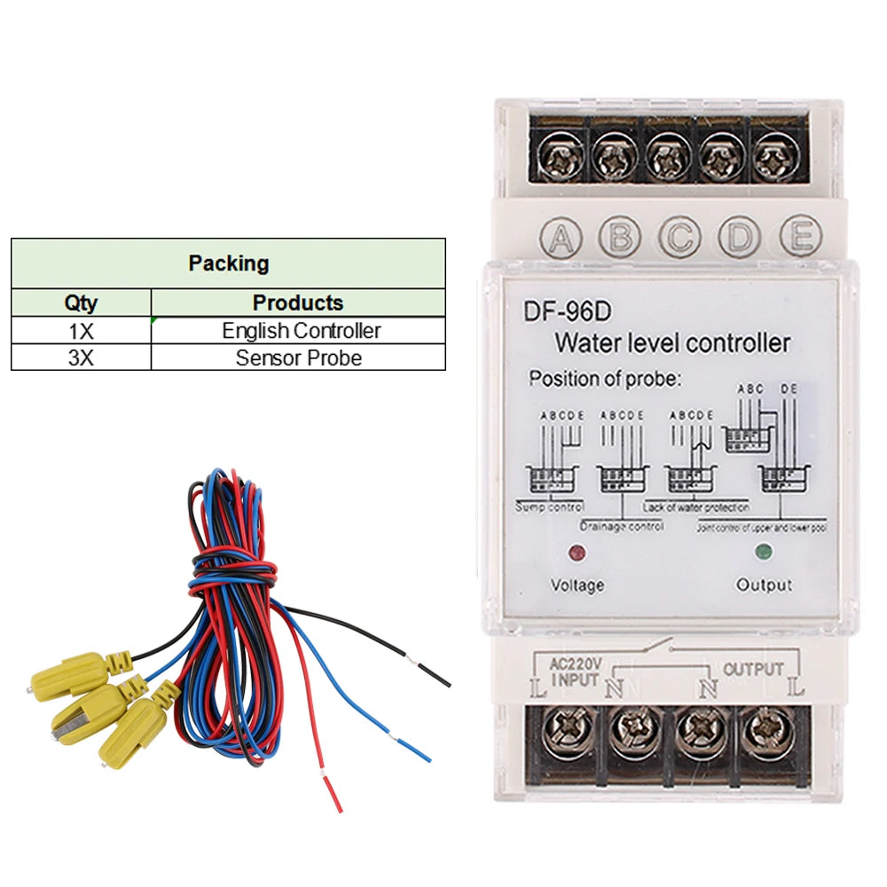 DF-96D DF-96DS Water Level Controller Switch 20A220V Water Tank Liquid Level Detection Sensor Water Pump Controller 2M Wires