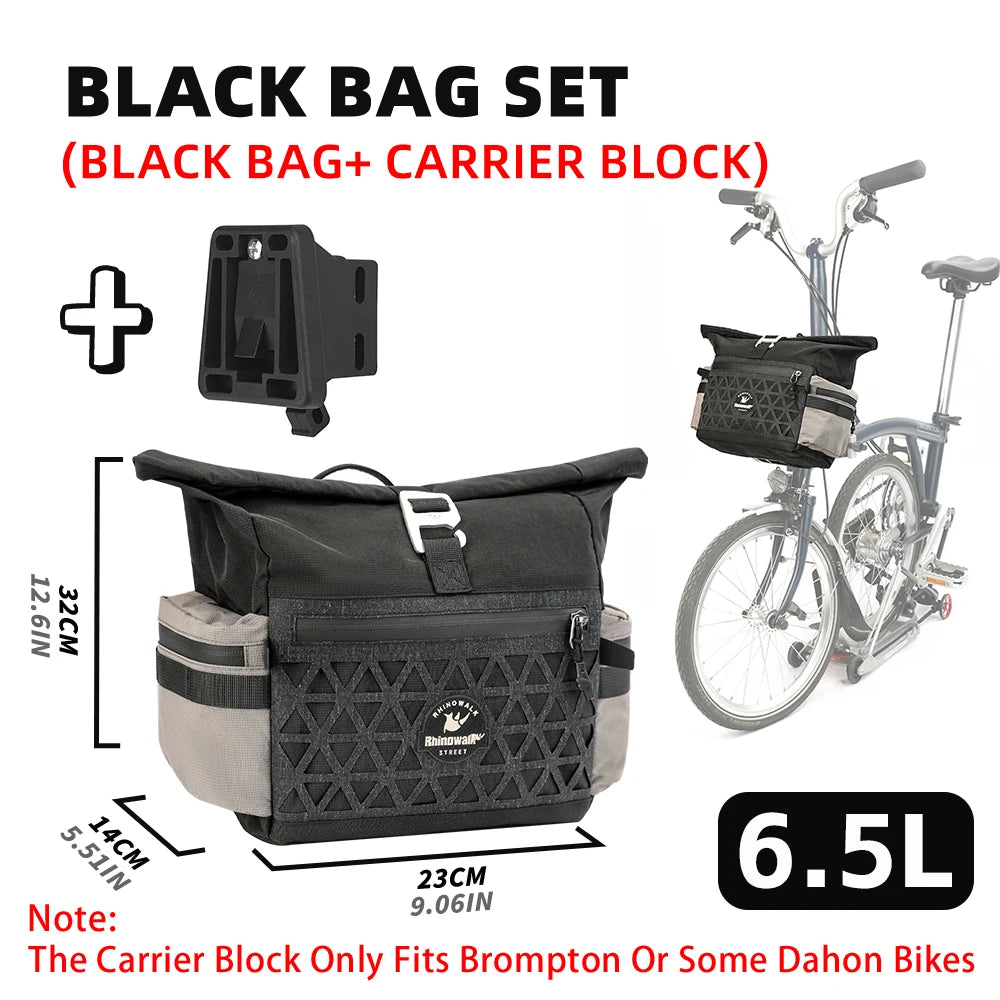 Rhinowalk 6.5L Bicycle Handlebar Bag Quick Release Front Bag with Rain Cover, Black