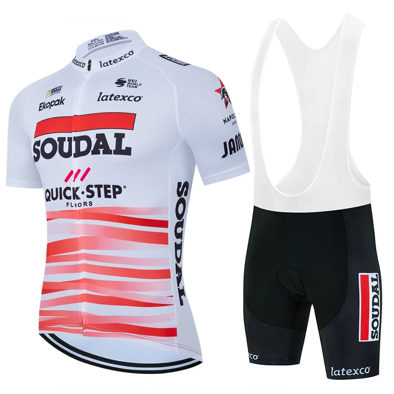 New 2026 SOUDAL Quick Step Men Summer Short Sleeve Cycling Jersey Set Breathable Quick Drying Cycling Clothes Shirt 19D Cushion