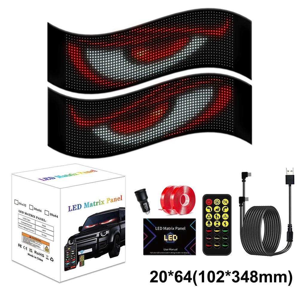 2 PCS Devil‘s Eye LED Animation Screen Light Car Windshield Screen USB Plug-in DIY App Control Flexible Scrolling Text Display